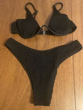 SHEIN Textured Black Bikini Set sz medium